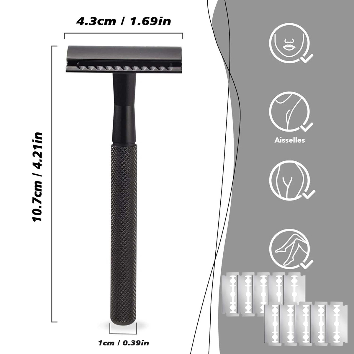 Safety Razor Handle - Schwarzer Sicherheitsrasierer mit Gewichtsgriff für Männer,