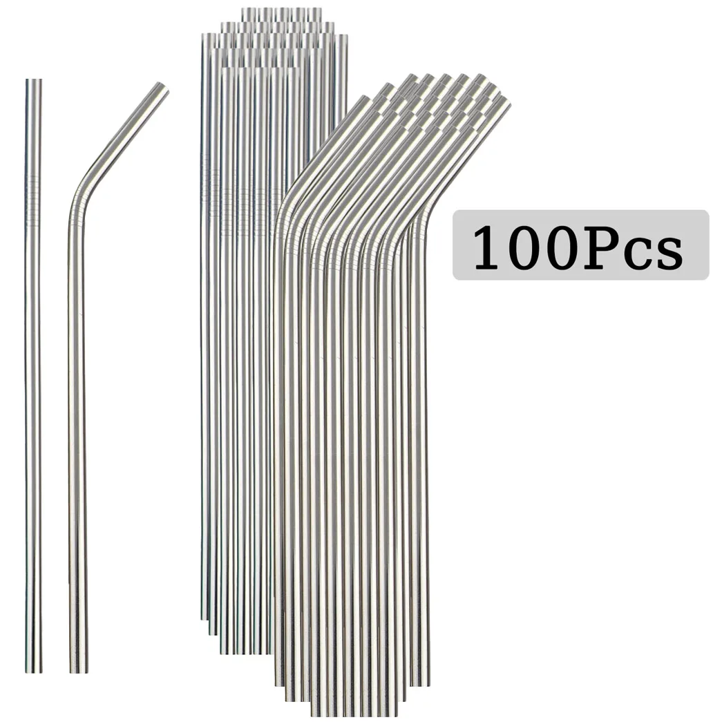 Reusable Straw - 100Pcs Edelstahl Stroh Haltbarkeit Trinkhalm für