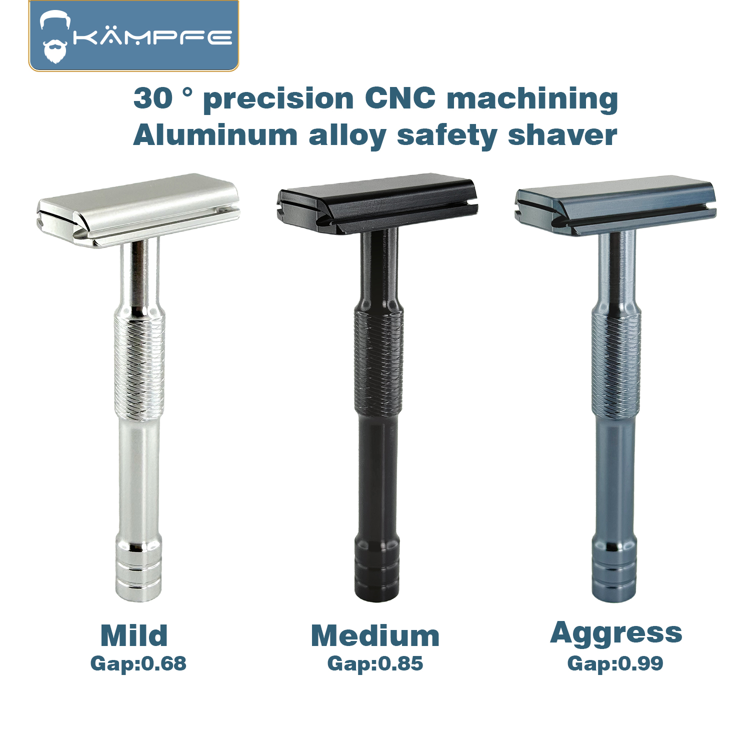 Safety Razor Handle - KAMPFE CNC-gefräster, geschlossener Doppelkamm-Aluminium-Rasierhobel, klassischer Rasierer,