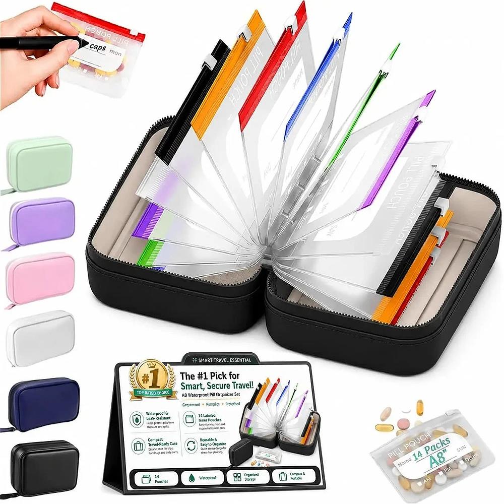 Reusable Bag - 7/14-Tage-Wochenpillenorganizer, wasserdicht, A8-Format, zur zweimal täglichen