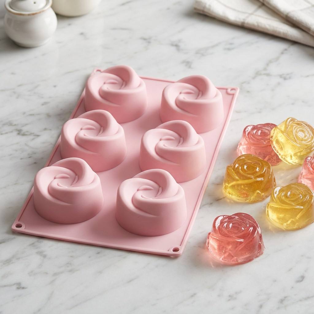 Eco Soap - Lebensmittelechte 6-Fach Rosenblüten-Silikonform BPA-frei Antihaft-Blumenbackform für